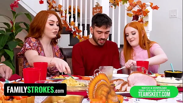 Redhead Stepsisters Arietta Adams & Cherry Fae Share Stud After Thanksgiving Lunch - FamilyStrokes