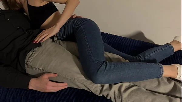 Sensitive Handjob from horny stepsister, Secret orgasm