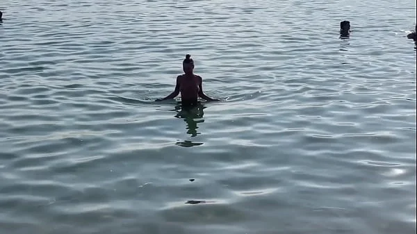 Naked Monika Fox Swims In The Sea And Walks Along The Beach On A Public Beach In Barcelona