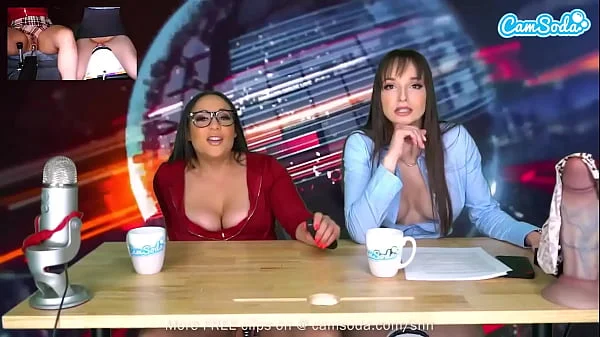 Camsoda - Lesbian MILFs Ride Sybian Orgasm On Air While Reading The News