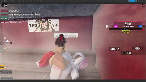 Femboy cat pegging bisexual female bunny in a Roblox Studio collab project