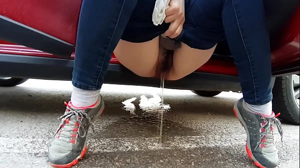 Natural hairy pussy Turkish wife peeing in the public