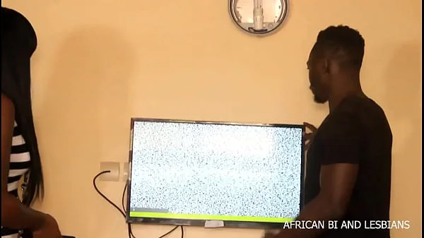 POV the handyman technician with his client in an unprecedented fuck during TV troubleshooting on African Bi and Lesbians