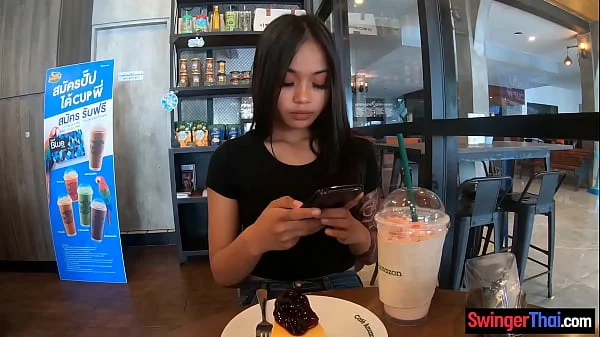 Cute amateur Thai teen sex in the hotel after Starbucks