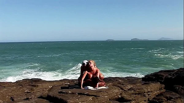 Anal on the Rocks! Busty Blonde Tourist Ass Fucked by the Locals. Interracial Outdoor Threesome with Double Penetration