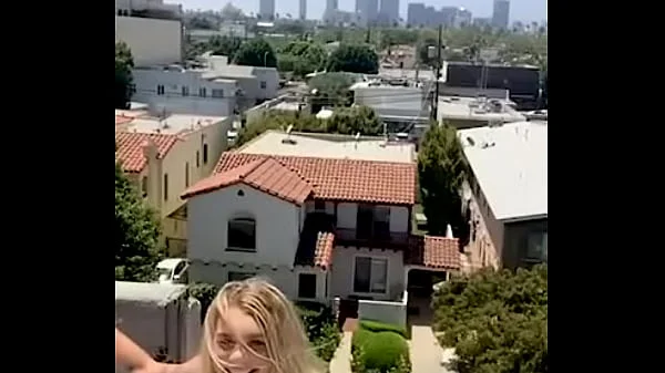 Big Tit Teen Almost Caught in Risky Rooftop Public Masturbation