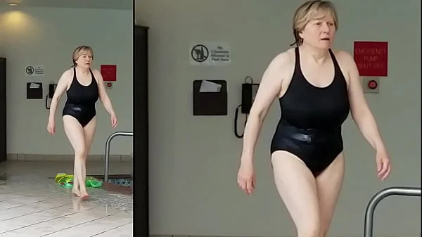 Sexy Grandma is Sexy at 66 in a black swimsuit