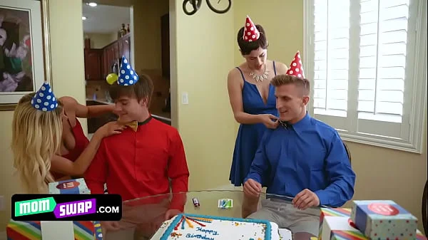 Perfect Milfs In Mini Dresses Decide To Set Up A Swap Surprise For Their StepSons Birthdays